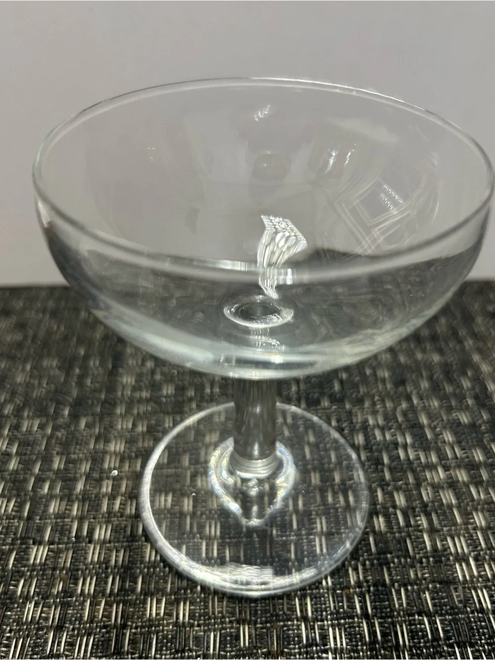 Clear Glass Coupe Champagne Glasses - Eclectic Set of 2 - One is Marked France